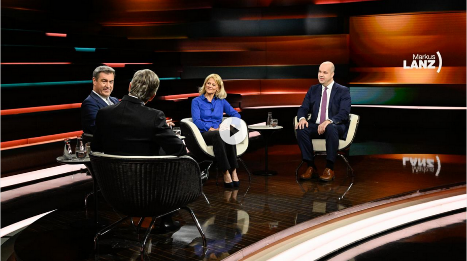 Marcel Fratzscher bei Markus Lanz in der Runde mit Politiker Markus Söder und Journalistin Kristina Dunz am 2. Mai 2023.