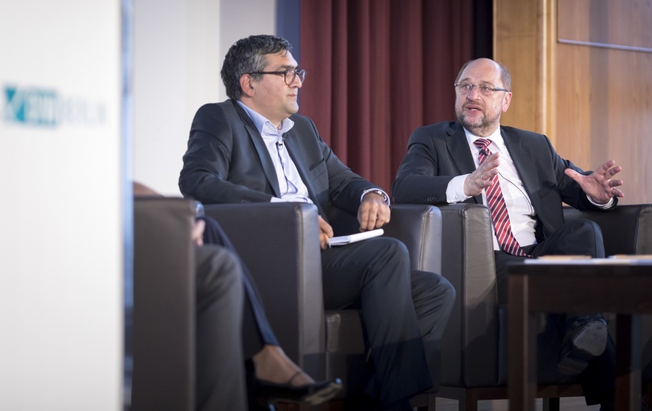 Martin Schulz während der Diskussionsrunde.; Berliner Reden zur Integrationspolitik mit Martin Schulz am 15. August 2017 im Auditorium Friedrichstraße