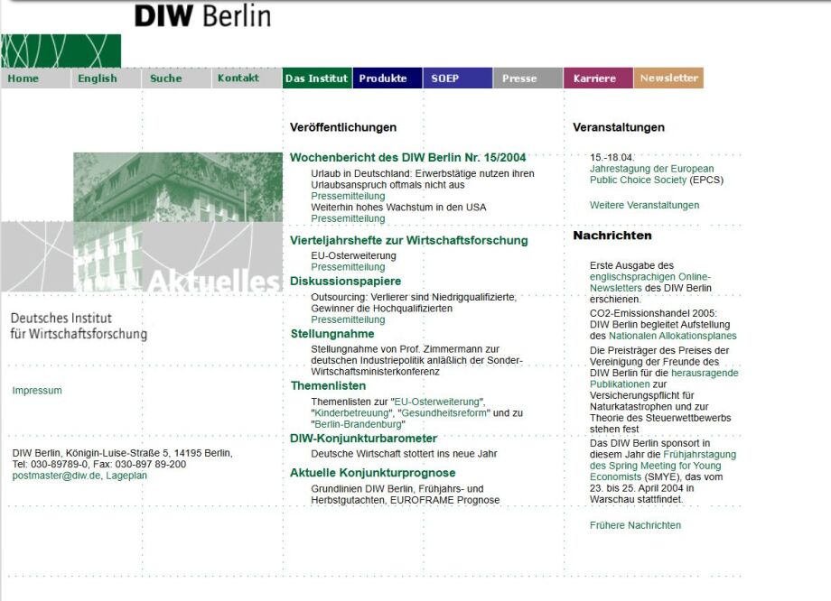 Die DIW-Webseite sah 2004 zu aus.