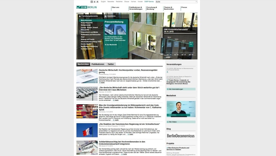 Entwicklung hin zu einem modernen Webservice rund um die Forschung des DIW Berlin, hier 2019.