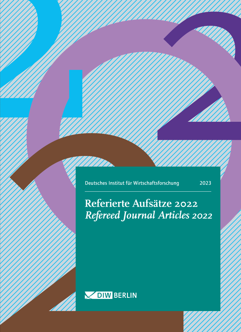 Auf dem Bild ist das Deckblatt der Broschüre "DIW Aufsätze 2022" zu sehen. 