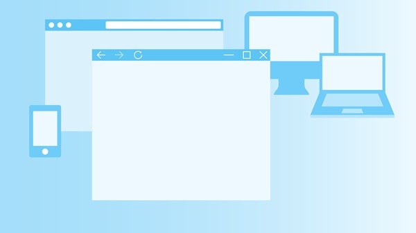 Heute ist die DIW Internetseite ein moderner Webservice, aber die Anfänge sahen anders aus.; Das Bild zeigt eine stilisierte digitale Szene auf einem hellblauen Hintergrund. Im Mittelpunkt befindet sich ein großes Browserfenster mit einer blauen Titelleiste. In dieser Leiste sind links drei Symbole zu sehen: ein Pfeil nach links, ein Pfeil nach rechts und ein kreisförmiger Pfeil, der das Aktualisieren symbolisiert. Rechts in der Titelleiste befinden sich drei weitere Symbole: ein Strich zum Minimieren, ein Quadrat zum Maximieren und ein „X“ zum Schließen des Fensters. Hinter dem zentralen Browserfenster ist links ein kleineres Fenster zu erkennen, das ebenfalls eine blaue Titelleiste hat. In der linken oberen Ecke dieses Fensters befinden sich zwei weiße Kreise und ein weißer Punkt. In der Mitte des Fensters verläuft eine lange weiße Leiste, die möglicherweise ein Texteingabefeld darstellt. Rechts hinter dem großen Fenster sind zwei Geräte abgebildet. Oben rechts steht ein Desktop-Computer mit einem blauen Rahmen und einem weißen Bildschirm. Direkt darunter befindet sich ein Laptop, ebenfalls mit blauem Rahmen und weißem Bildschirm.<br />
Ganz links im Bild ist ein Smartphone zu sehen, das ebenfalls blau umrandet ist und einen weißen Bildschirm zeigt. Alle dargestellten Elemente sind in einem minimalistischen Stil gehalten, mit klaren Linien und ohne realistische Details. Die Farbgestaltung beschränkt sich auf verschiedene Blautöne und Weiß.<br />
