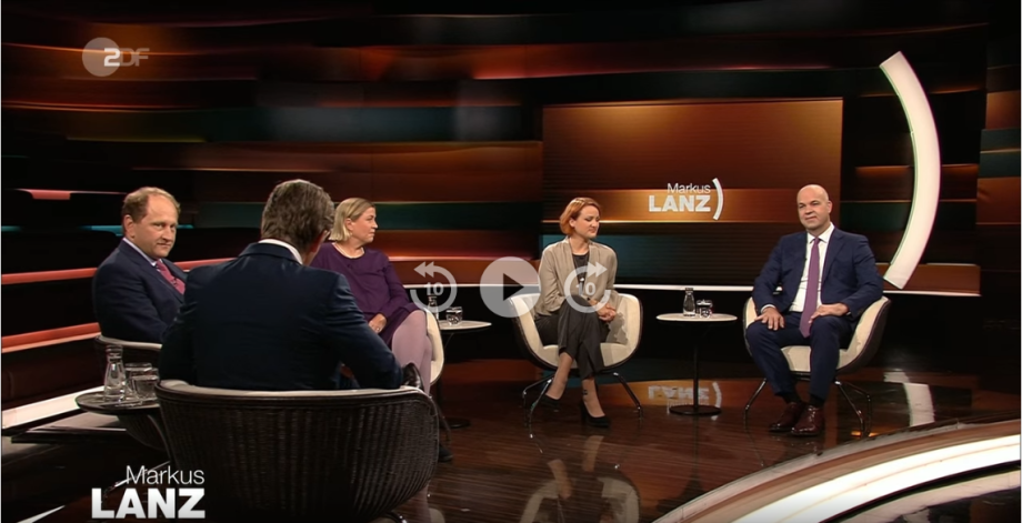 Politiker Alexander Graf Lambsdorff, Journalistin Anja Maier, Ökonom Marcel Fratzscher und Journalistin Kathrin Witsch zu Gast bei Markus Lanz in der Diskusionsrunde am 30.08.2022.