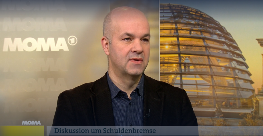 Auf dem Foto ist DIW-Präsident Marcel Fratzscher beim Interview des ARD-Morgenmagazins am 30.1.2024 zu sehen. 