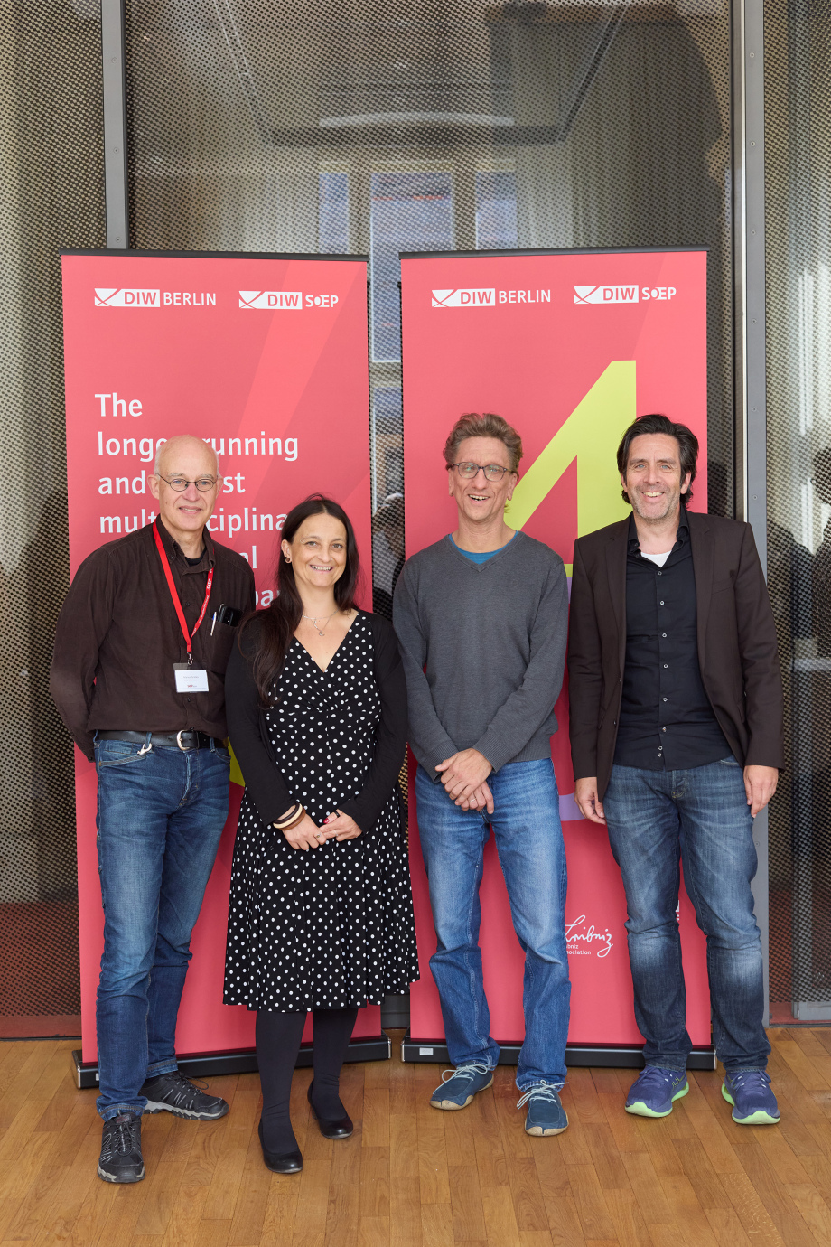 SOEP team leaders from left: Markus M. Grabka, Sabine Zinn, Jan Goebel, Carsten Schröder.; SOEP-Bereichsleitungen von links: Markus M. Grabka, Sabine Zinn, Jan Goebel, Carsten Schröder.