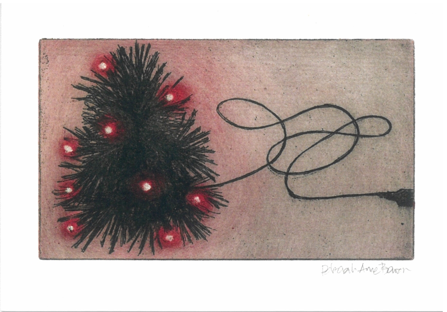 kleiner Weihnachtsbaum mit roten Lichtern und USB-Anschluss - Radierung