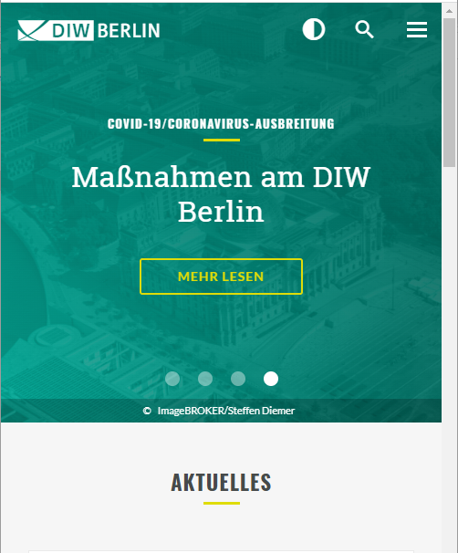 Auf dem Bild ist ein Screenshot von der Mobilansicht der DIW-Website zu sehen.