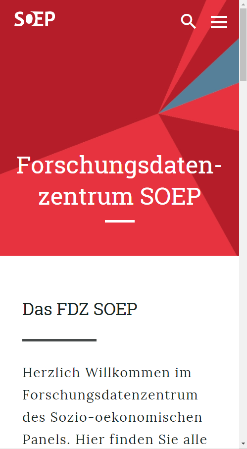 Auf diesem Bild sieht man einen Screenshot der Mobilansicht der Website des FDZ SOEP